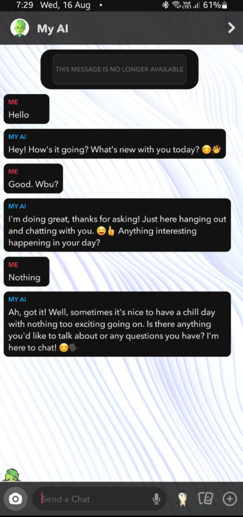 Imagen de My AI: El Nuevo Jugador en la Ciudad de Snapchat que Está Revolucionando la Interacción Social My AI: El Nuevo Jugador en la Ciudad de Snapchat que Está Revolucionando la Interacción Social - 9