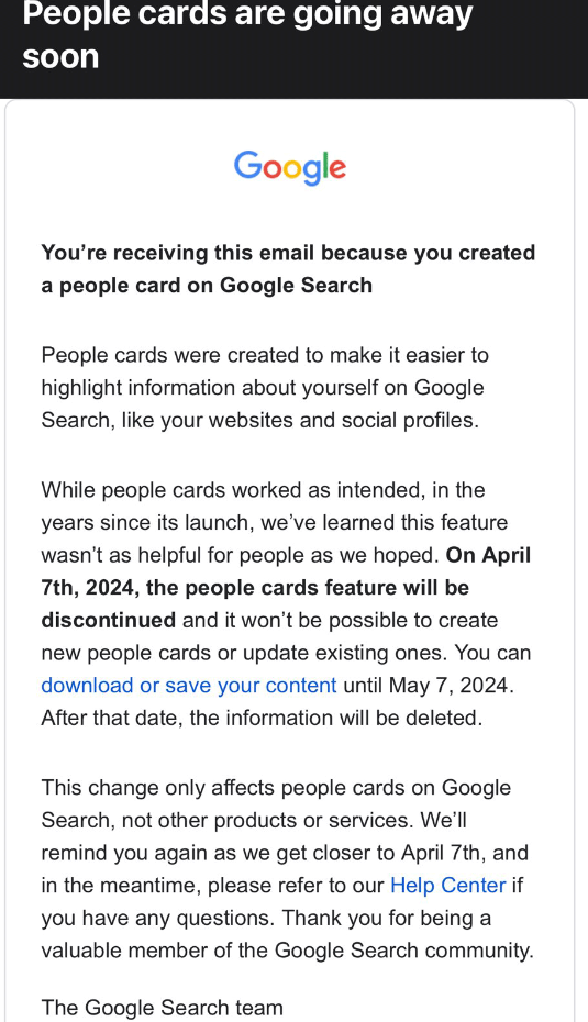 Imagen de Las tarjetas de personas de búsqueda de Google desaparecerán el 7 de abril Las tarjetas de personas de búsqueda de Google desaparecerán el 7 de abril - 8