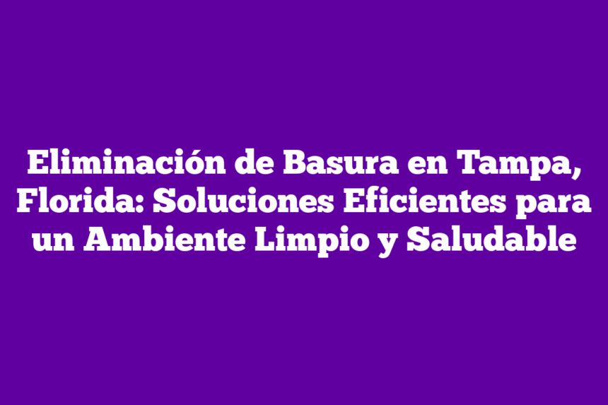 Eliminación de Basura en Tampa, Florida: Soluciones Eficientes para un Ambiente Limpio y Saludable