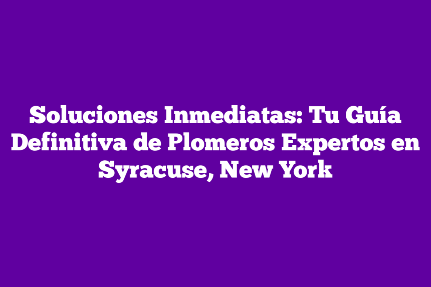 Soluciones Inmediatas: Tu Guía Definitiva de Plomeros Expertos en Syracuse, New York