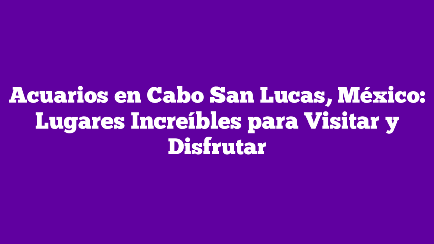 Acuarios en Cabo San Lucas, México: Lugares Increíbles para Visitar y Disfrutar
