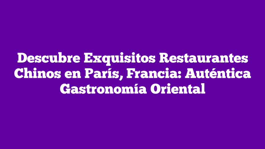 Descubre Exquisitos Restaurantes Chinos en París, Francia: Auténtica Gastronomía Oriental