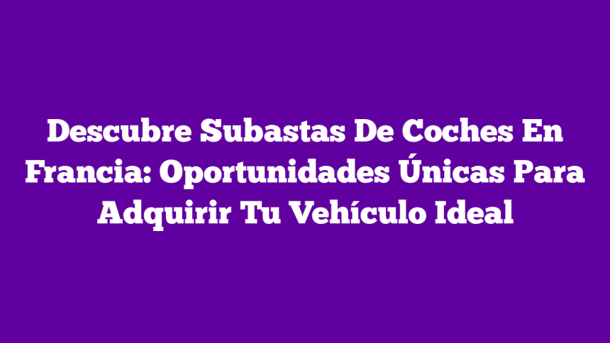 Descubre Subastas De Coches En Francia: Oportunidades Únicas Para Adquirir Tu Vehículo Ideal