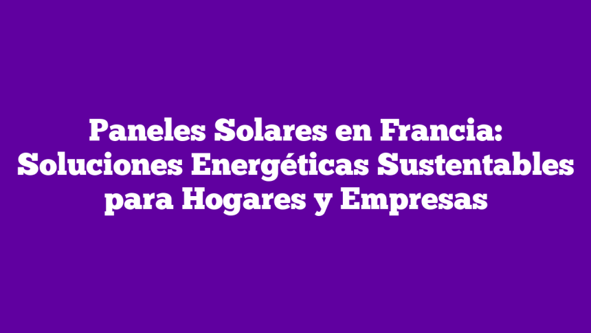 Paneles Solares en Francia: Soluciones Energéticas Sustentables para Hogares y Empresas